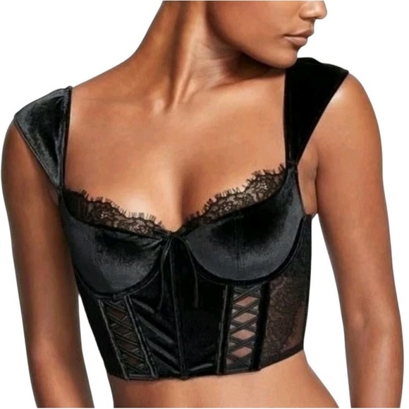 Victoria's Secret Other - Victoria's Secret Size Medium Dream Angels Black Velvet Mesh Lace Up Corset Top
